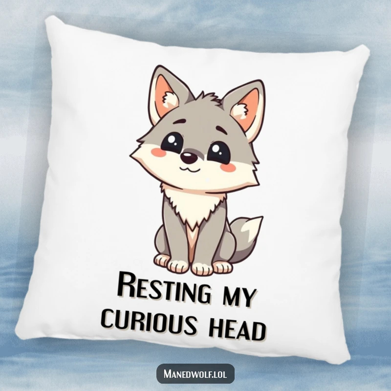 Funny Kawaii Maned Wolf Pillow: A soft pillow featuring a friendly wolf greeting, perfect for comfort and adding a humorous touch.