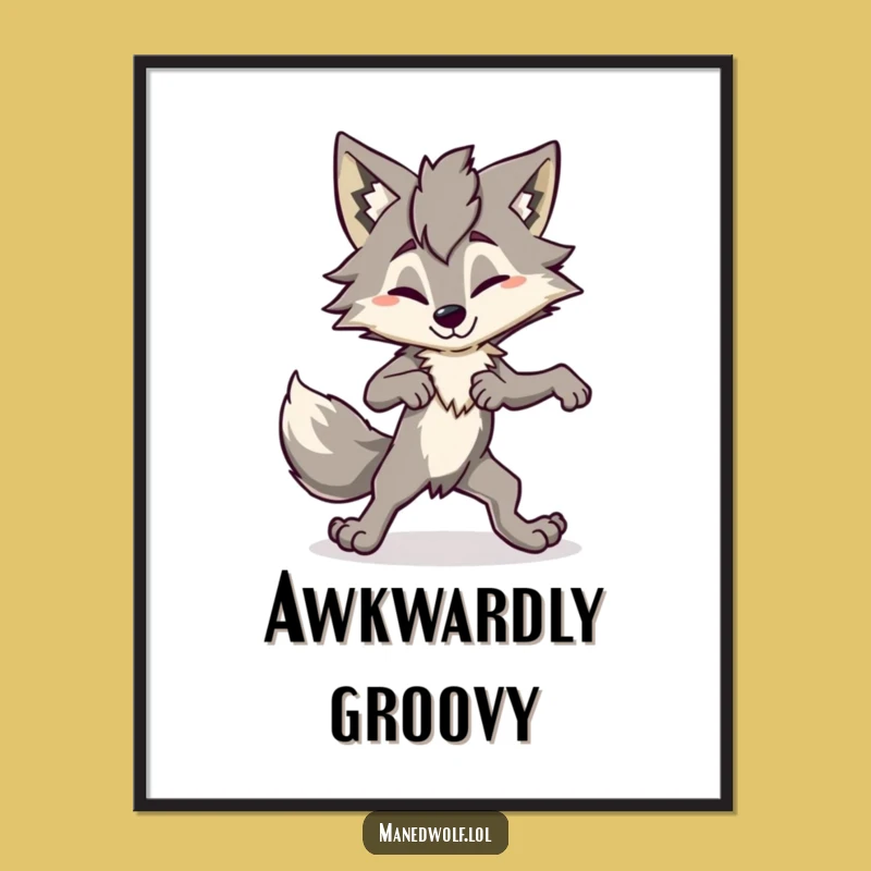 Funny Maned Wolf Digital Art: Awkward Dance, Hilarious Printable Gift!