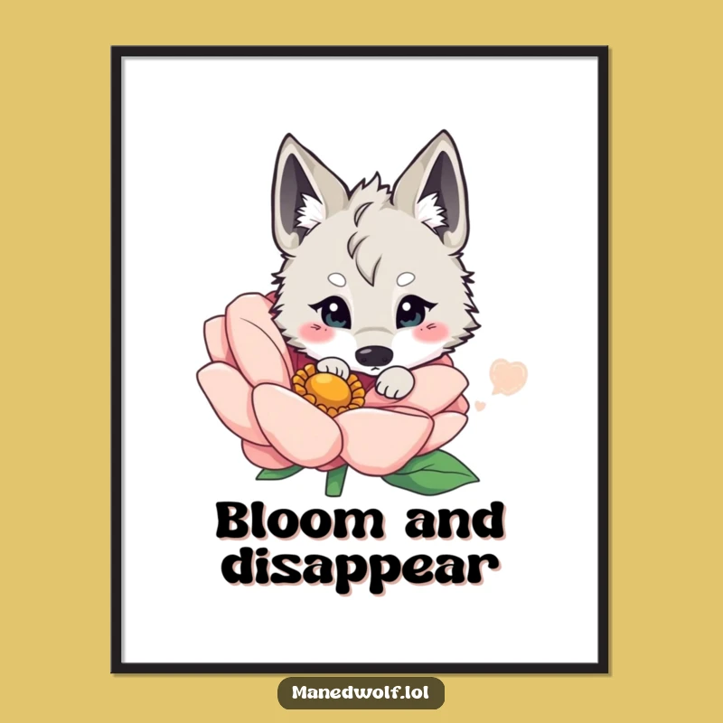 Funny Kawaii Maned Wolf Digital Art - Cute Floral Wall Decor Print Gift
