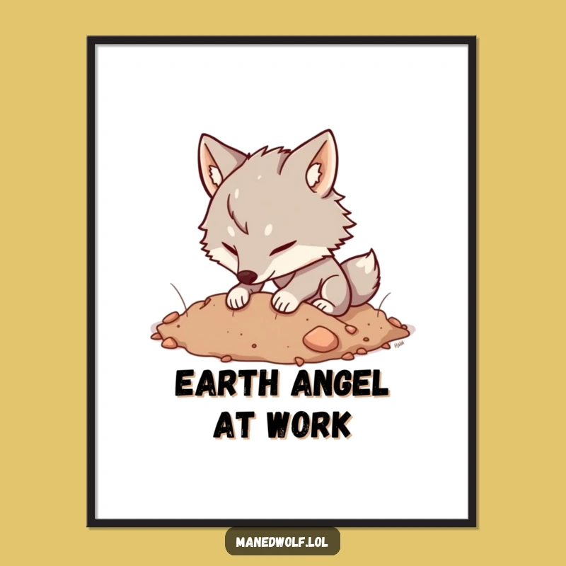 Funny Kawaii Maned Wolf Digging Digital Art: Happy Earth Vibes, Instant Funny Gift!