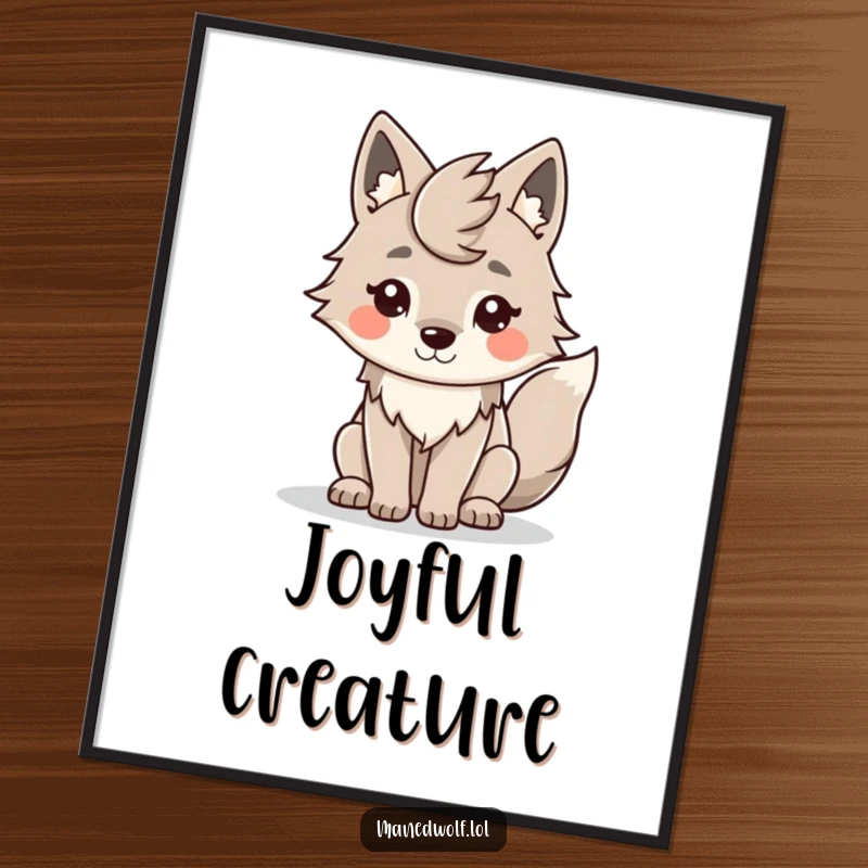 Funny Kawaii Maned Wolf Digital Art: Smiling wolf with wagging tail, downloadable cute art for your walls.