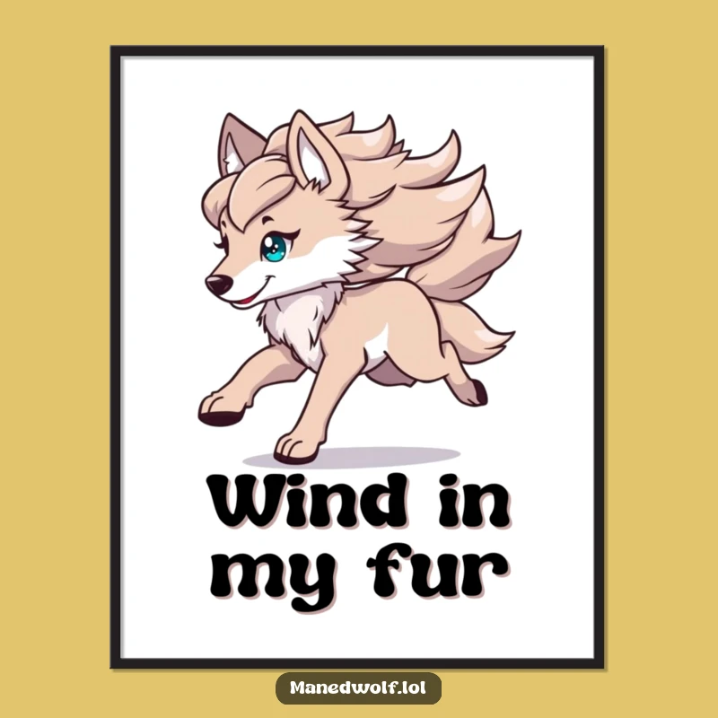 Funny Kawaii Maned Wolf Digital Art: Instant Flowing Mane Running Decor