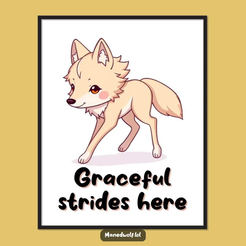 Funny Kawaii Maned Wolf Digital Art: Long-Legged Strider Whimsy Print
