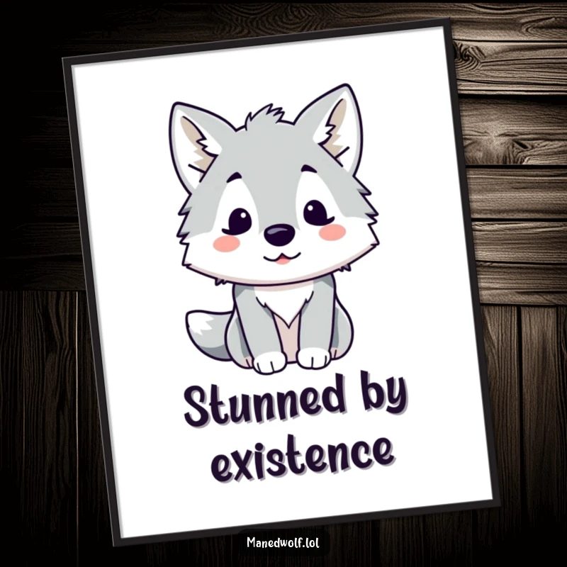 Funny Kawaii Maned Wolf Digital Art Print of a surprised wolf, perfect for instant download and humorous decor.