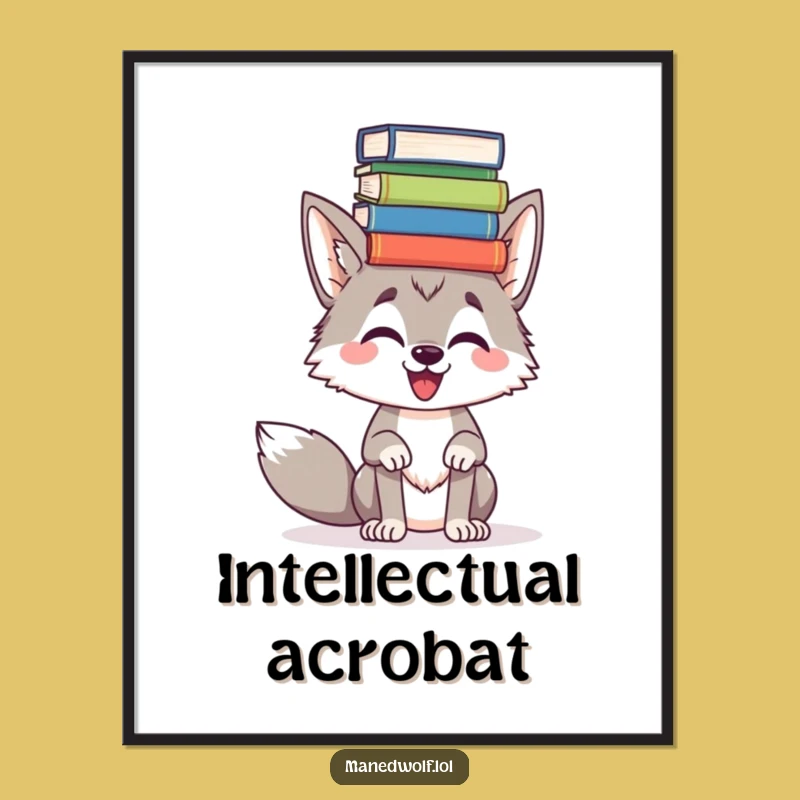 Funny Maned Wolf Book Balance Digital Art - Instant Wit Download