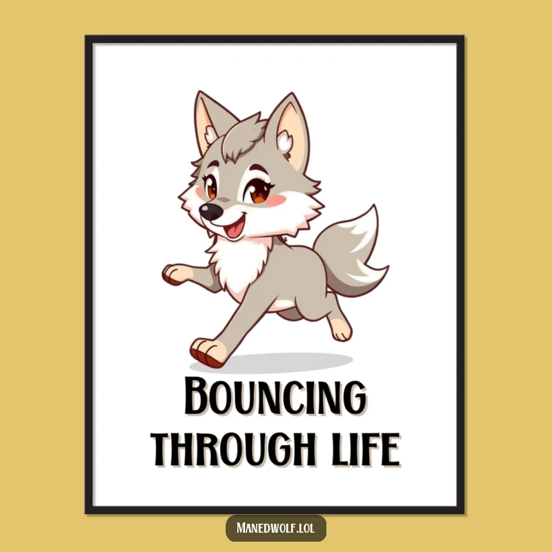 Funny Maned Wolf Bouncy Trot Digital Print: Instant Joyful Wall Art