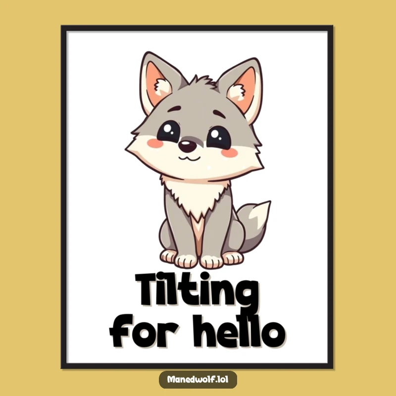 Funny Maned Wolf Digital Art: Friendly Kawaii Wolf Greeting Printable Art