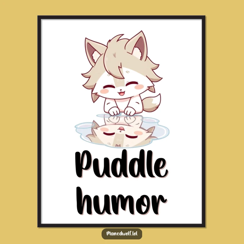 Funny Maned Wolf Digital Print: Giggling Reflection, Instant Humorous Art Gift