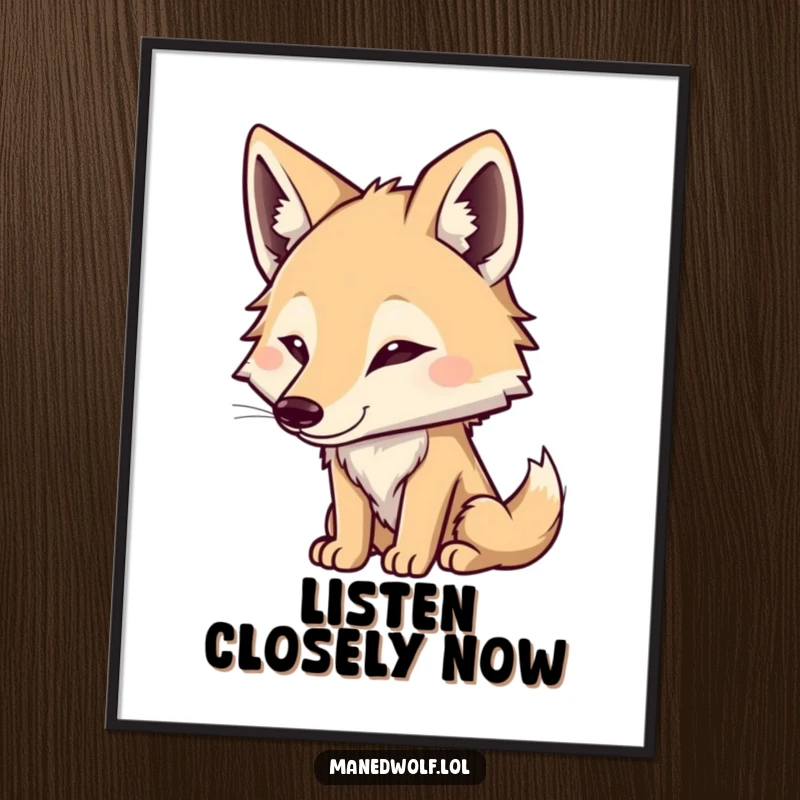 Funny Maned Wolf Digital Art Print: Cute character listening intently, capturing a moment of curiosity and humor, perfect for decor.