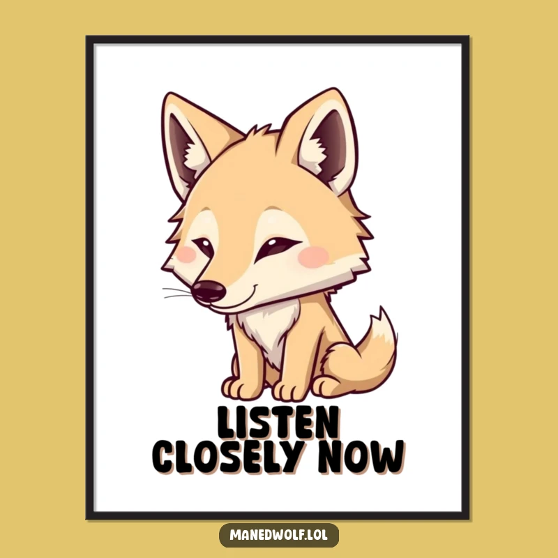 Funny Maned Wolf Listening Digital Print: Attentive Art for Walls