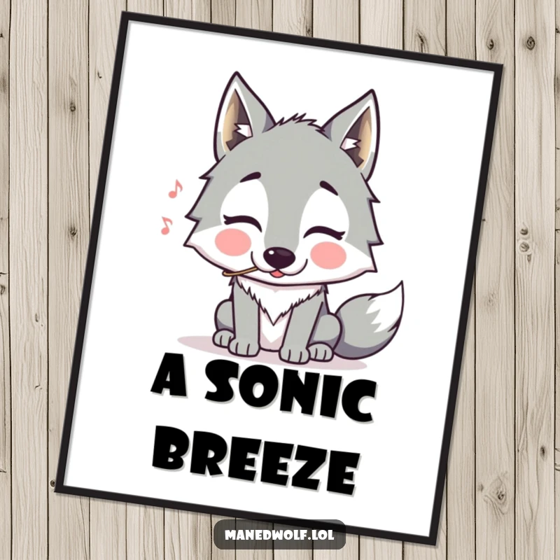 Funny Maned Wolf Digital Art Print: A whimsical maned wolf with puffed cheeks comically attempting to whistle, perfect for instant wall decor.