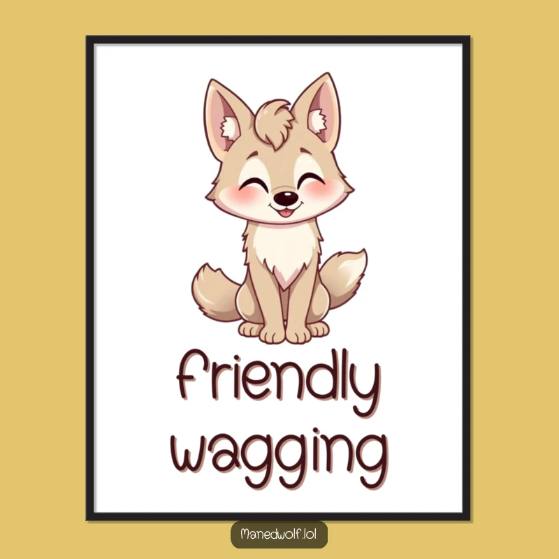 Funny Playful Maned Wolf Digital Art - Instant Cheerful Decor Gift