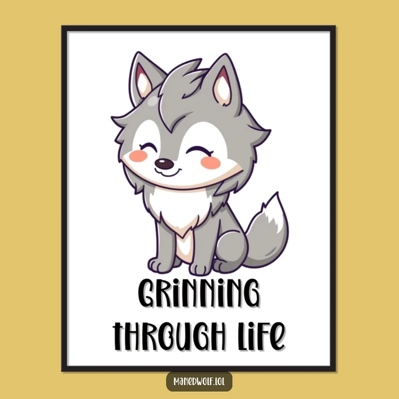 Happy Maned Wolf Grin Digital Print: Instant Joyful Wall Art