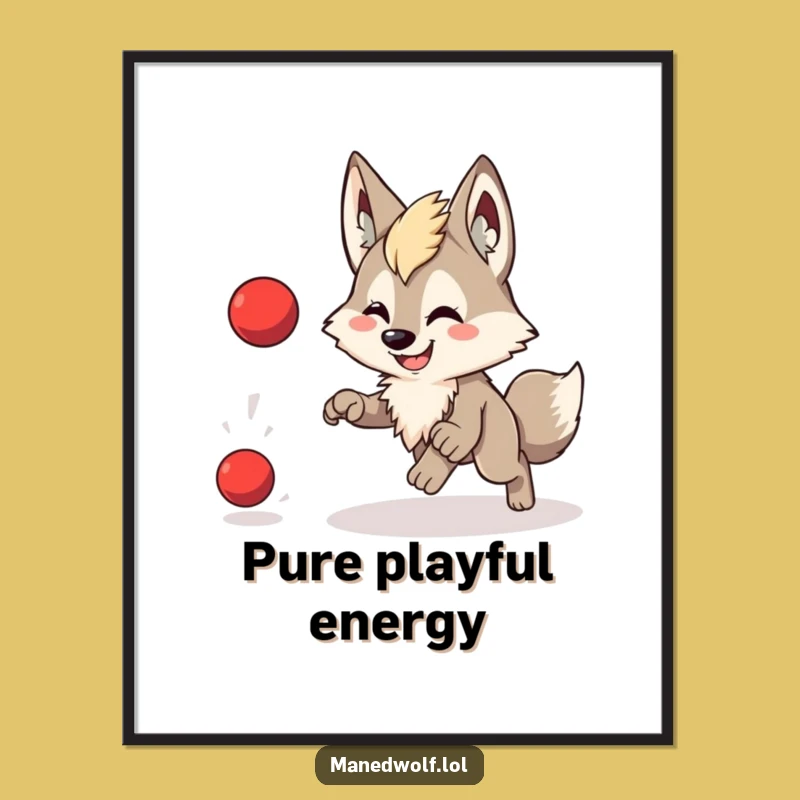 Instant Fun Maned Wolf Ball Digital Print - Funny Playful Art