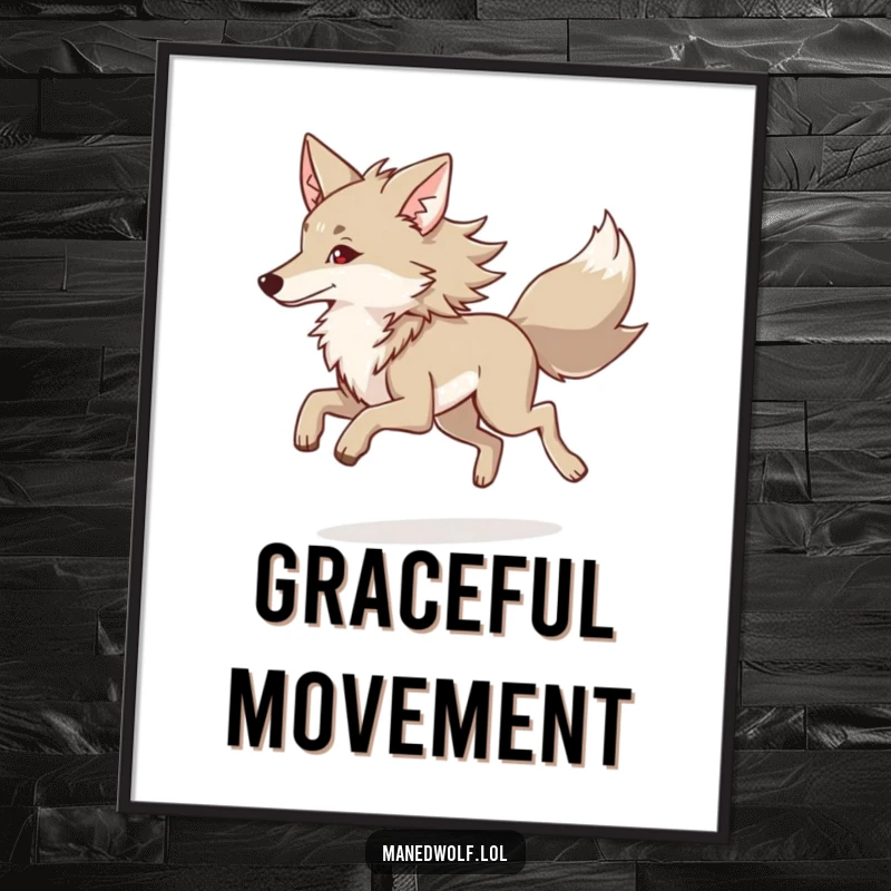 Funny Maned Wolf Digital Art Print showing a maned wolf in a graceful trot, embodying elegance and motion.