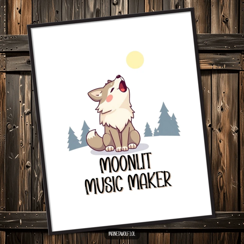 Kawaii Maned Wolf Digital Art Print of a cute maned wolf howling happily at the moon, radiating joy.