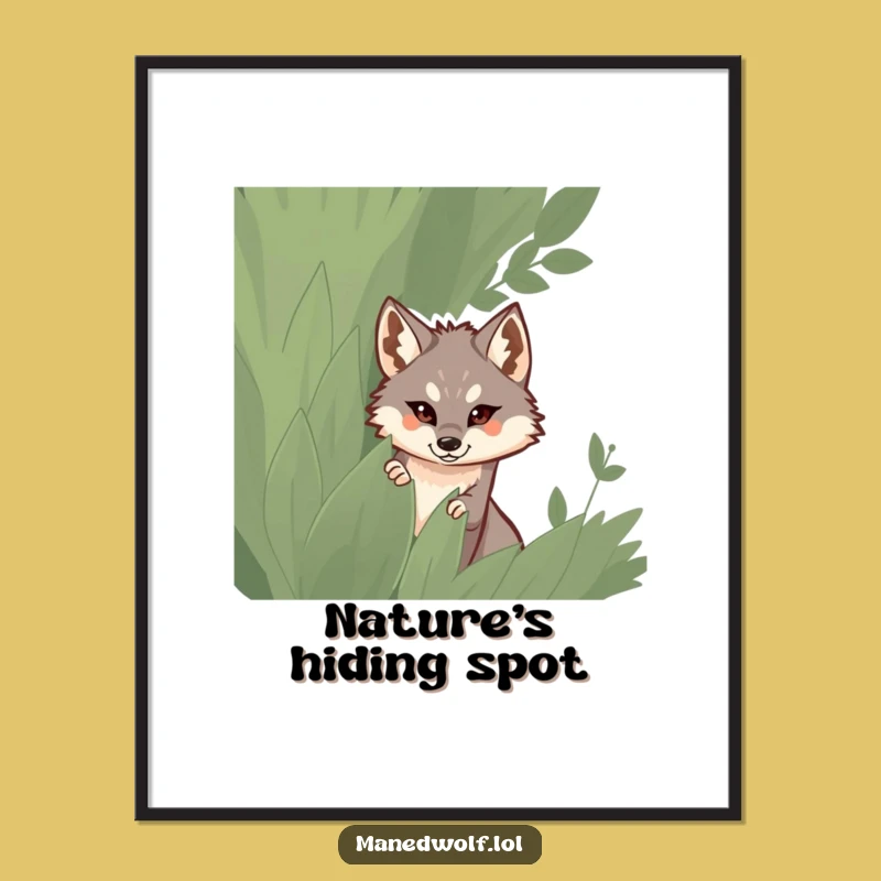 Funny Maned Wolf Digital Print: Mysterious Peek, Instant Humorous Wall Art Gift
