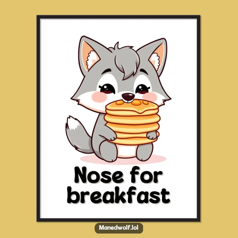 Funny Kawaii Maned Wolf Pancake Digital Art: Breakfast Whimsy Print, Instant Download