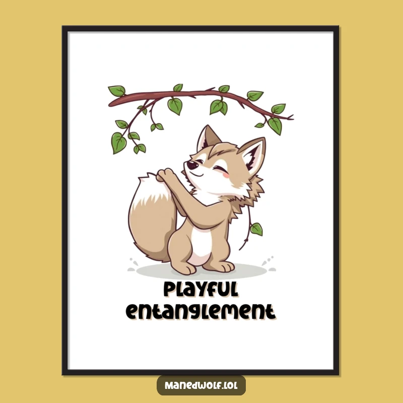 Playful Maned Wolf Digital Art - Vine Batting Fun Print