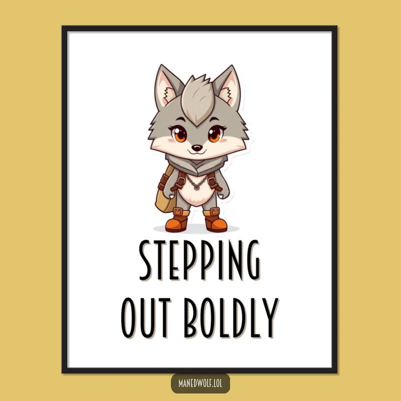 Funny Maned Wolf Adventure Digital Print: Boots Ready, Instant Humorous Art Gift