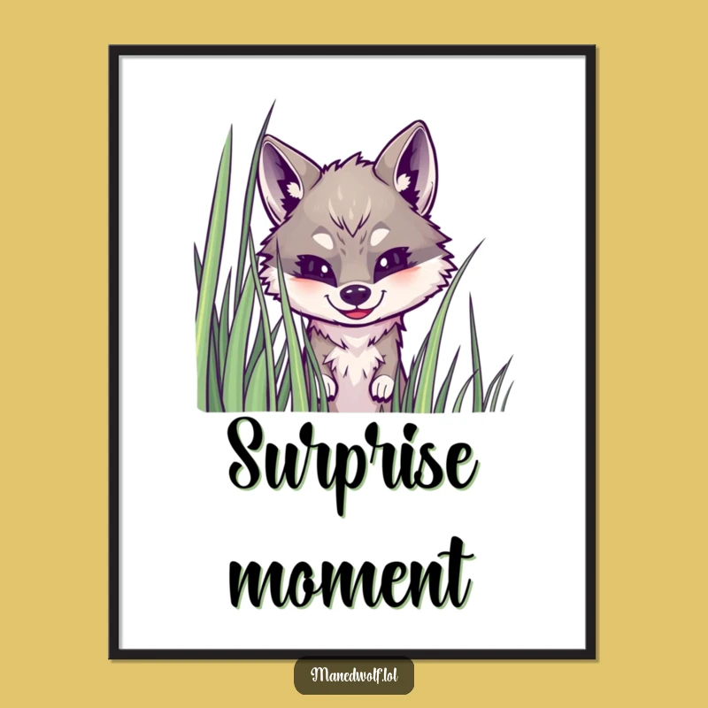 Funny Maned Wolf Grass Peek Digital Art: Instant Charm for Your Walls!