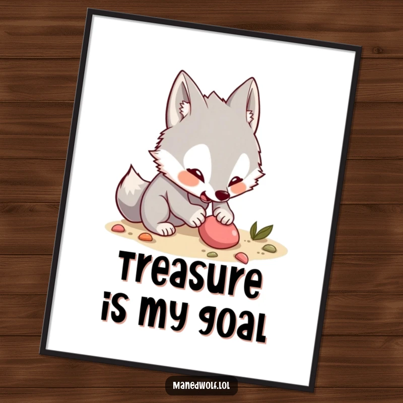 Funny Kawaii Maned Wolf Digital Art Print: An excited wolf digging, downloadable artwork for instant, humorous wall decoration.