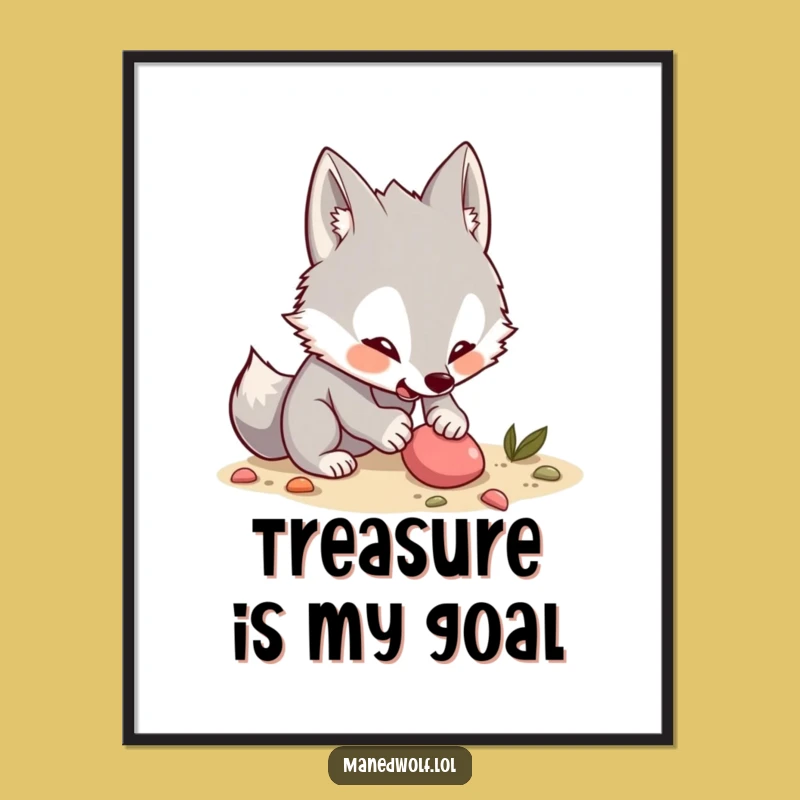 Funny Maned Wolf Digital Art: Digging Kawaii Wolf Printable for Instant Joy