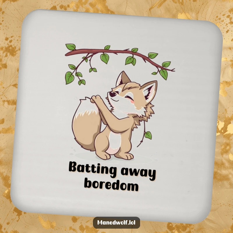 Funny Maned Wolf Coaster featuring a playful maned wolf batting at a vine, adding jungle fun.