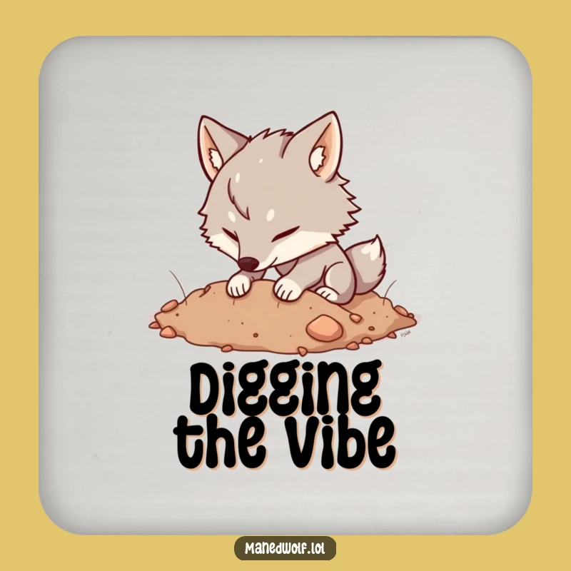 Funny Kawaii Maned Wolf Digging Coaster: Earth Protector, Quirky Funny Gift!