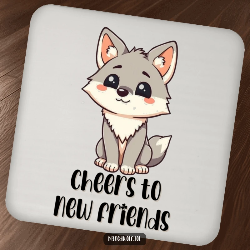 Funny Kawaii Maned Wolf Coaster: A coaster featuring a friendly wolf greeting, providing surface protection with a humorous and welcoming design.