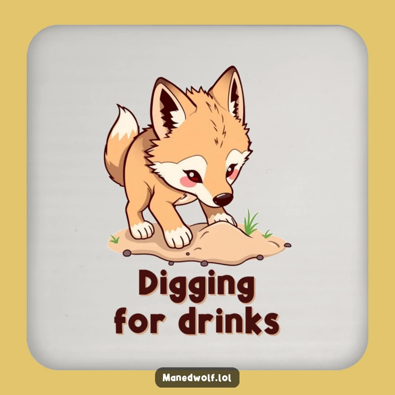 Funny Maned Wolf Digging Coasters: Protect Surfaces with Playful Energy!
