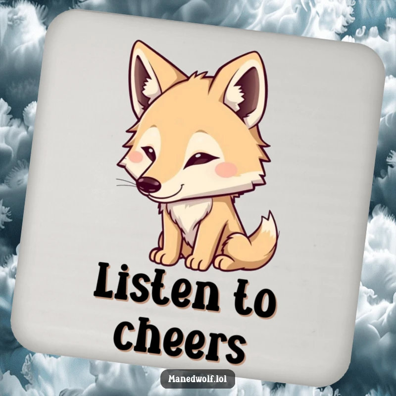 Funny Maned Wolf Coaster: Cute character listening intently, a humorous accessory for protecting surfaces with attentive design.