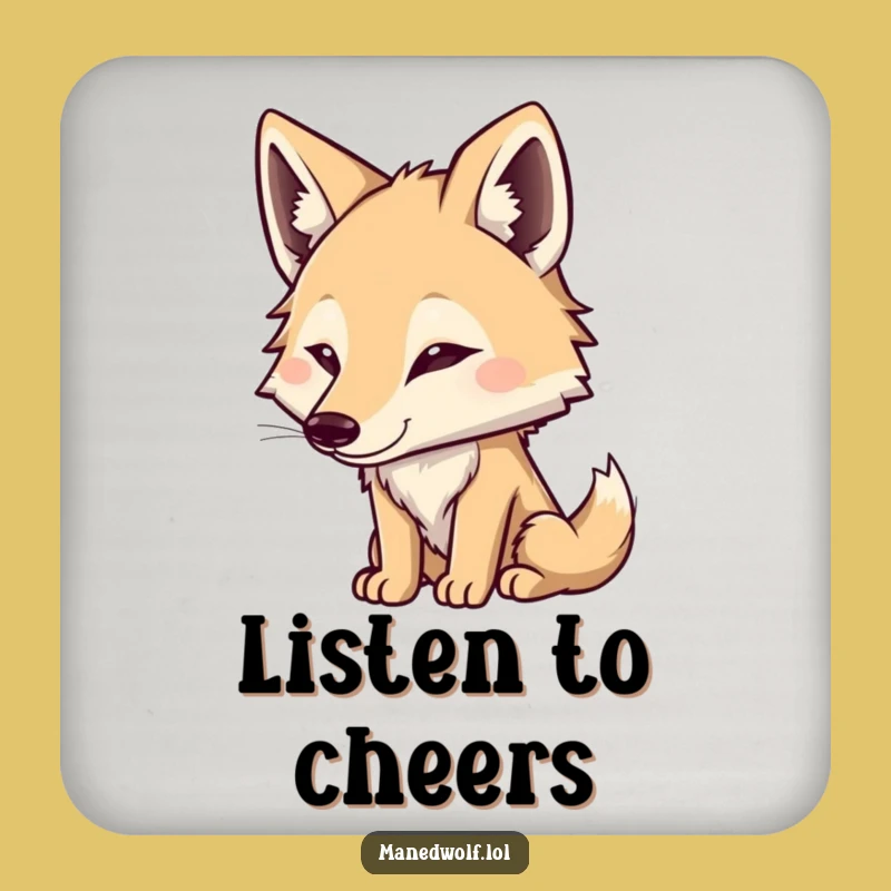 Funny Maned Wolf Listening Coaster: Protect Surfaces with Alertness