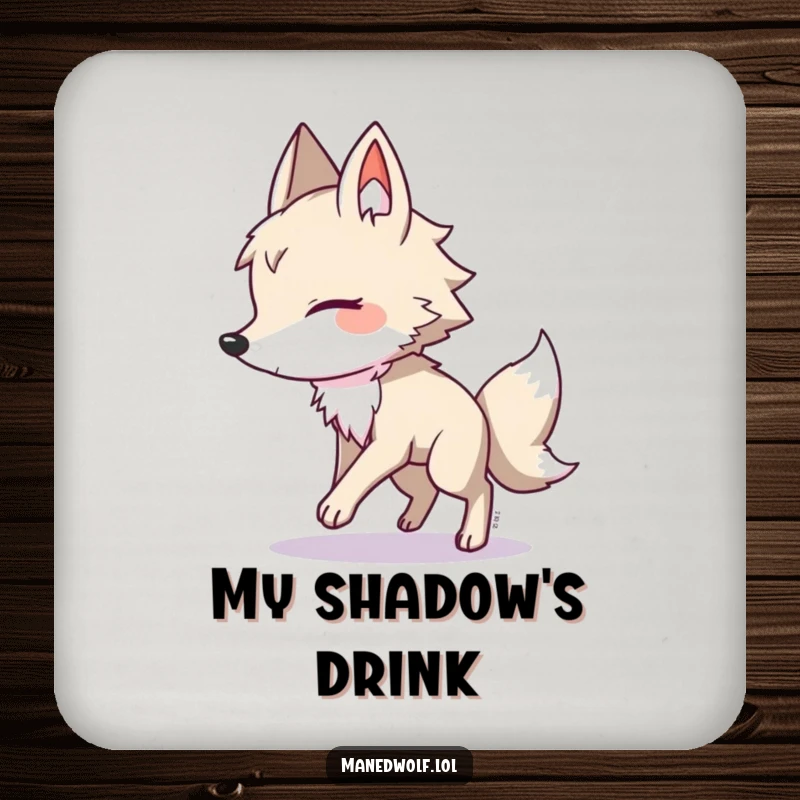 Funny maned wolf coaster, a creature playfully chases its shadow, adding charm and surface protection, perfect for funny gifts.