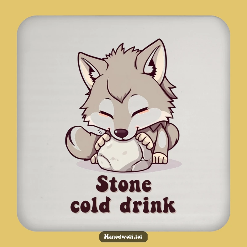 Funny Maned Wolf Stone Nudge Coaster: Protect Surfaces Playfully!