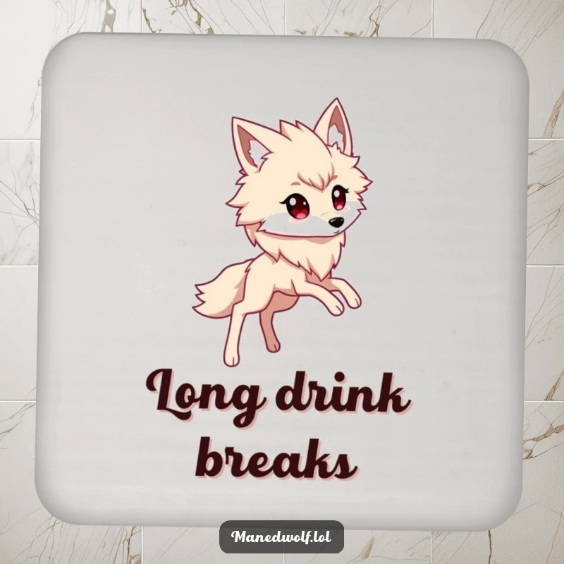 Funny kawaii maned wolf coaster with a cute character showing off its long legs in a stylish stride.