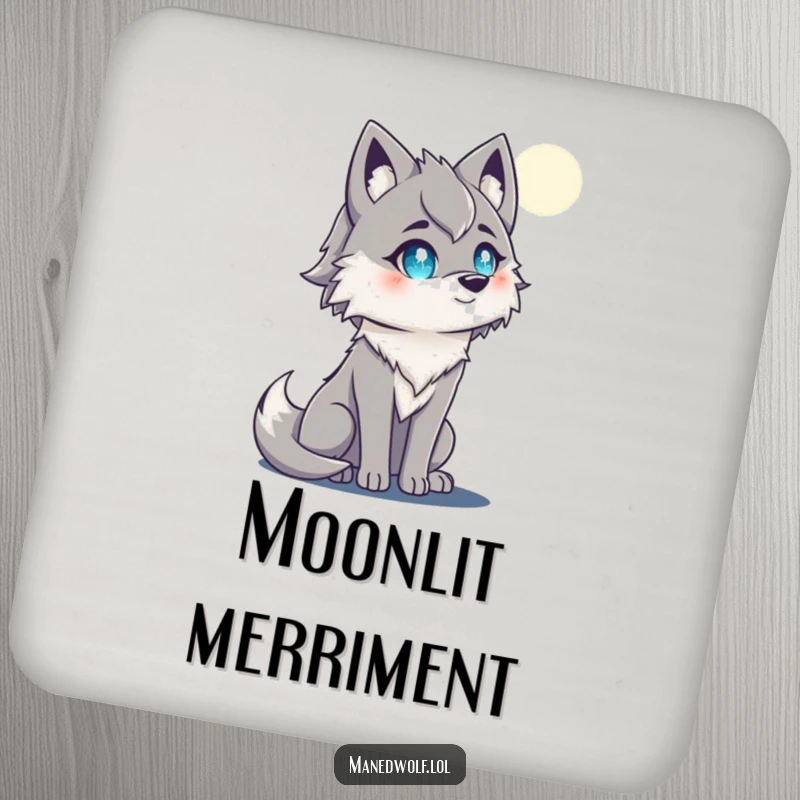 Funny maned wolf drink coasters with sparkling eyes gazing at the moon, ideal for protection.