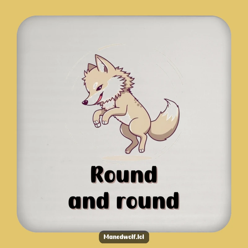 Funny Maned Wolf Tail Chase Coaster - Playful Surface Protection