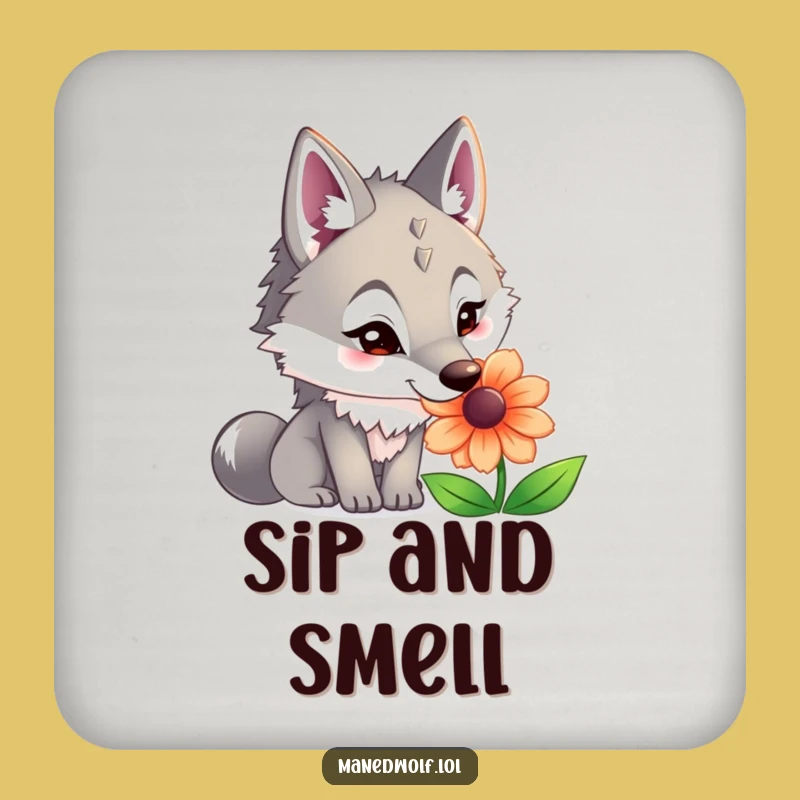 Funny Maned Wolf Flower Sniff Coaster: Protect Surfaces with Curiosity