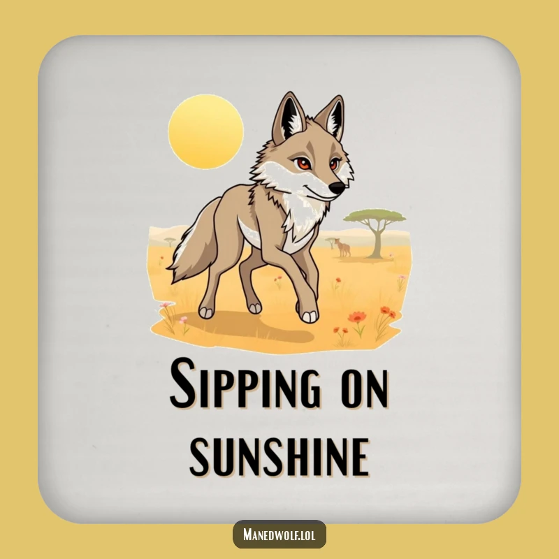 Funny Maned Wolf Savanna Trot Coaster: Sip with Refined Style!
