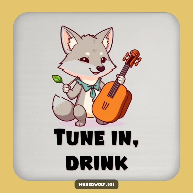 Funny Kawaii Maned Wolf Orchestra Coaster: Conductor Humor, Protects Surfaces