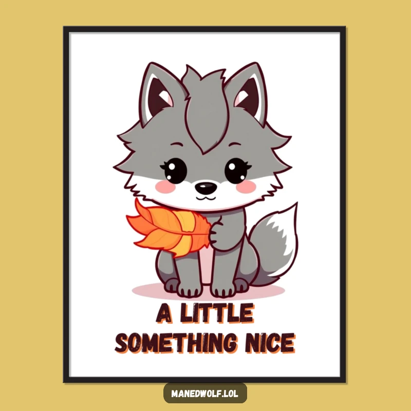 Funny Kawaii Maned Wolf Feather Poster: Generous Art, Whimsical Funny Gift Decor!