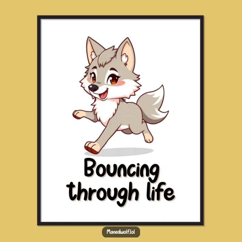 Funny Maned Wolf Bouncy Trot Poster: Bring Joyful Energy Home