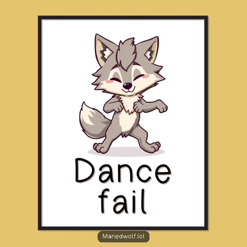 Funny Maned Wolf Poster: Awkward Dance, Hilarious Wall Art Gift!