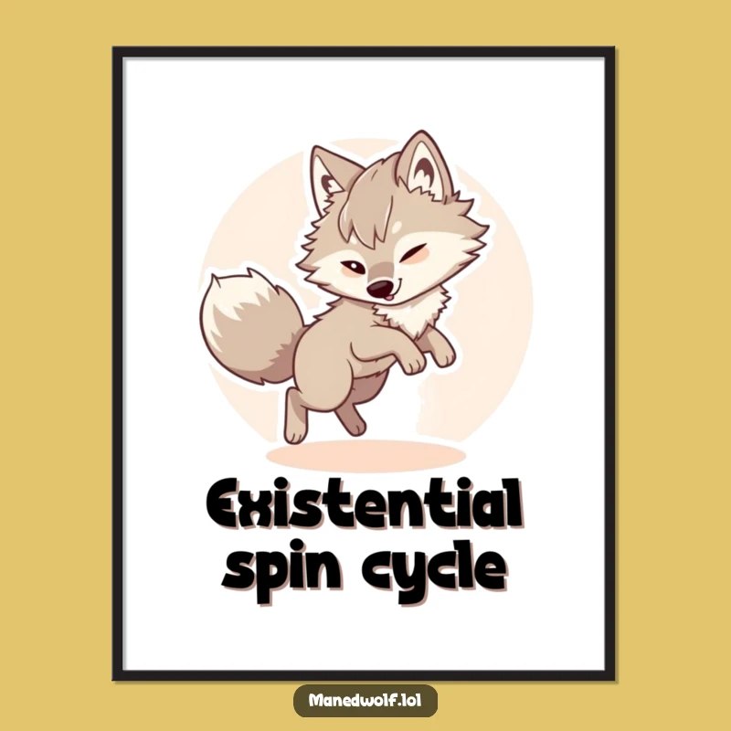 Funny Maned Wolf Chasing Tail Poster: Add Whimsy to Your Wall Decor