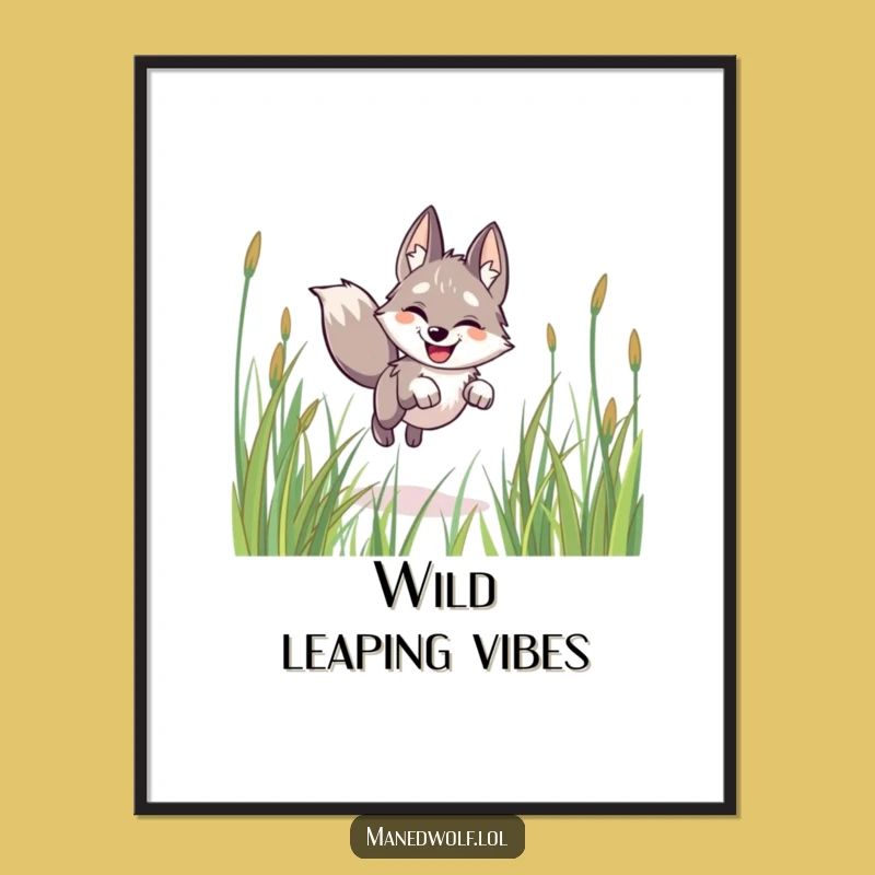 Funny Happy Maned Wolf Poster - Joyful Wall Art Gift