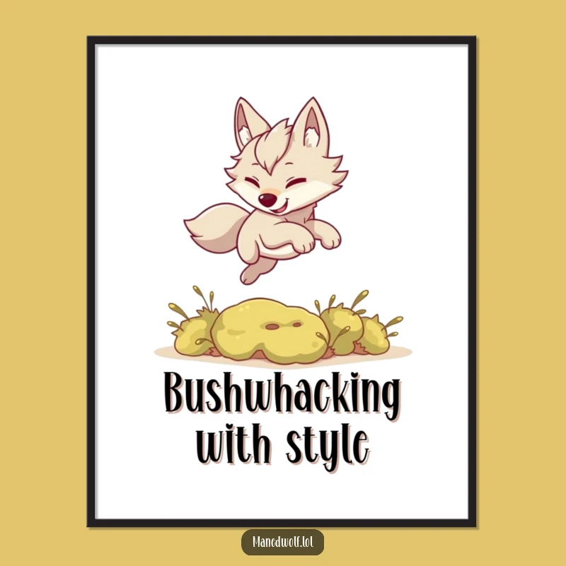 Funny Kawaii Maned Wolf Poster: Bush Leap Art, Adorable Wall Decor Gift