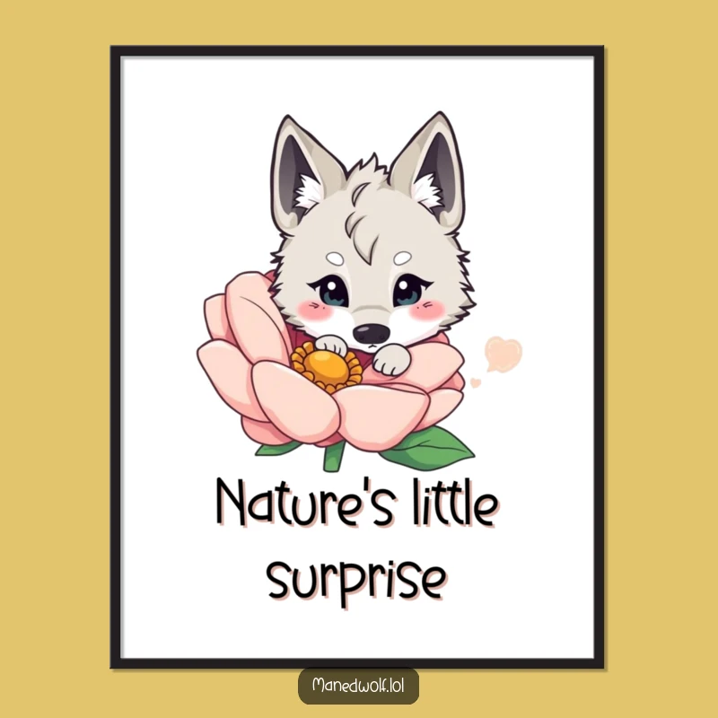 Funny Kawaii Maned Wolf Poster - Cute Floral Art Print for Walls Gift