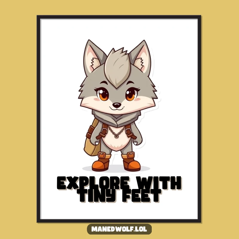 Funny Maned Wolf Adventure Poster: Boots Ready, Humorous Wall Art, Unique Gift Idea