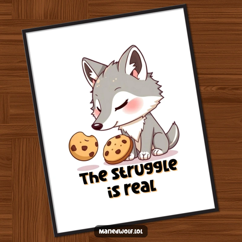 Funny Maned Wolf Poster: Maned wolf comically yearning for a cookie, presented as humorous wall art for a good chuckle.